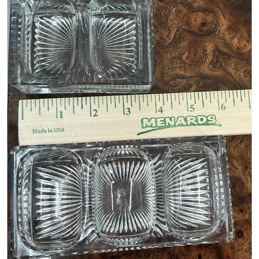 Set/2 VTG Double Triple Open Salt Cellar Starburst Pattern Heavy Pressed Glass